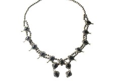 Vintage Silver Tone Black Onyx Squash Blossom Statement 24in Western Nickle