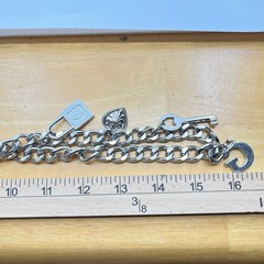 Vintage Y2K GUESS Charm Belt Silver Tone Pink Crystal Heart Lock Key Necklace