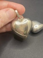 Vintage Silver Metal Puffy Heart Angel Caller Bell Pendant Lot Of 2 Sizes
