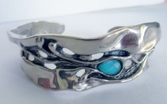 BIG HAGIT GORALI ISRAEL STERLING CUFF BRACELET, 6 1/2 INCHES WEARABLE, 42 GRAMS