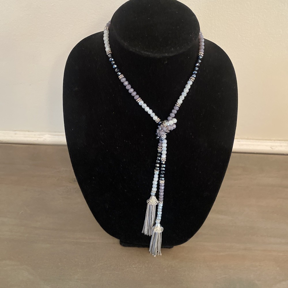 Vintage Necklace Style Crystal Rhinestone Statement Silver Tone Y Drop Boho Chic