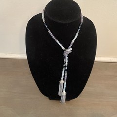 Vintage Necklace Style Crystal Rhinestone Statement Silver Tone Y Drop Boho Chic