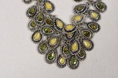 Vtg Y25 BOHO Lucky Brand Necklace Silver Tone Green Yellow Semi Precious Accents
