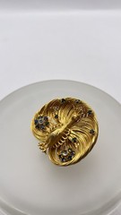 UNIQUE Vintage gold intricate wired peacock brooch Blue Green White Rhinestones