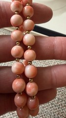 VTG Beaded Angel Skin Coral Necklace & 14K Spacers Gold Beads 8.5mm 17in Long