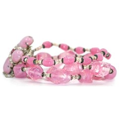 Vintage Signed Miriam Haskell Pink Art Glass 3 Strand Floral Bracelet