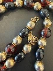 Vintage Yves Saint Laurent YSL Root Beer, Black & Gold Tone Bead Necklace 32”