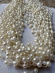 Vintage Hong Kong Multi-Strand Faux Pearl Choker Necklace – 18” 30g – Signed