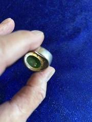 Vintage Estate 50’s Sterling &18k Green Jadeite Men’s Ring Size 9.75 Eyecatcher