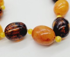 Les Bernard AMBER Brown Necklace long Gold tone colorful Couture Vintage 26 in