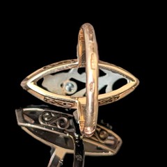 Vintage Diamonds 14k Multi Tone Gold Snowdrop Floral Navette Cocktail Ring Retro