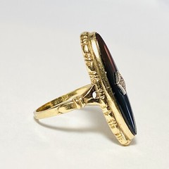 Uncas 10K Yellow Gold Onyx Diamond Chip Size 6 Ring 4.3g