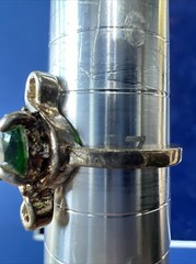 Vintage Sterling Silver Simulated Green Round Shape Gem Stone Ring Size 7