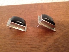 Vintage Pair of Sterling Silver Earrings w/ Black Stone Possibly Onyx
