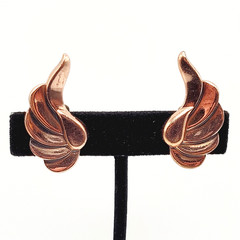 Modernist Copper Wings Climber Style Clip On Earrings Artisan Style Unsigned