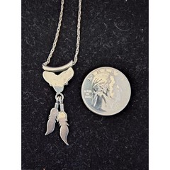 Vintage Sterling Silver Mother of Pearl Feather Pendant Necklace 925 Chain