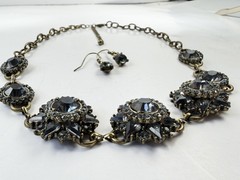 Vintage Smoky Gray Rhinestone Starburst Statement Necklace & Earrings Set