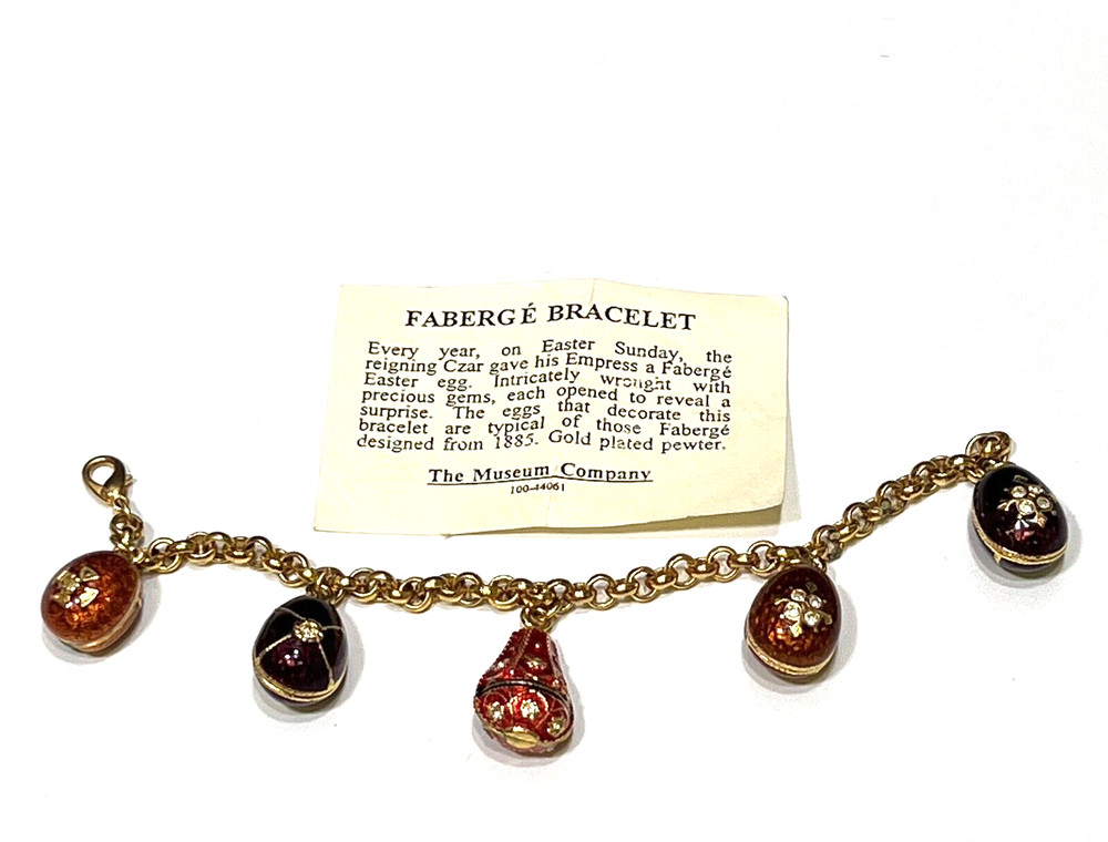Faberge 5 Egg Bracelet The Museum Company Gold Plated Pewter Jewel Tones