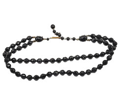Black Glass Bead Necklace Double Strand West Germany Vintage 1950 1960s 16 Inch