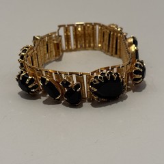 Vintage 1950’s Black Onyx Faceted Crystal Link Bracelet Fit a 6.5” Wrist. J-41