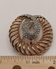 Vintage TRIFARI Pat Pend Rhinestone Swirl Brooch Pin Gold Tone Two Tone Circular