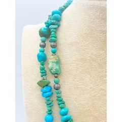 Early 2000s Carolyn Pollack Relios Turquoise Nugget Necklace – 35″ Long Strand