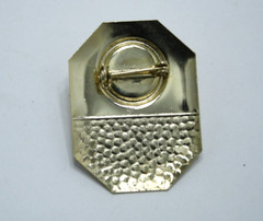 Vintage MCM Hammered Gold Tone Hammered Octagon Brooch Modern Red Cabochon