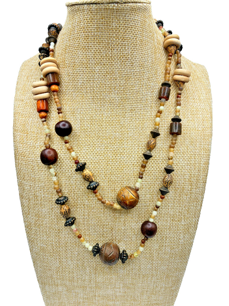 Todd Anthony Dendritic Jasper Wood Semi Precious Stones Metal Beaded Necklace