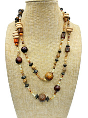 Todd Anthony Dendritic Jasper Wood Semi Precious Stones Metal Beaded Necklace