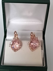 Vintage 1990-s 14 Ct Rolled Gold Pink Topaz Zircons Earrings-Hallmarked 585 RG