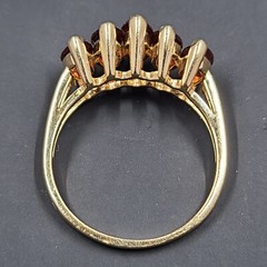 Vintage Almandine Garnet Ring, Five Stone 14K Gold Band Size 9