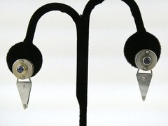 Vintage IC Signed Handmade Sterling Silver Iolite Modernist Earrings 925 1.25 In