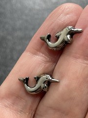 Vintage Dolphin Silver Tone Metal Stud Earrings