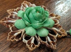 Handmade Seashell Brooch Pin Flower Design Dangling Shells Green 2.25″ Diameter