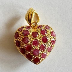 Natural Red Ruby Genuine with Cubic Zirconia ~ Gold-tone Plated Heart Pendant