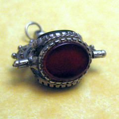 Vintage English Silver Triple Stone Spinning Fob Charm Carnelian Bloodstone Onyx