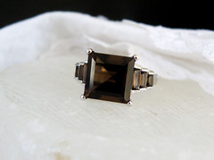 Vintage Art Deco Style Sterling Silver 925 Natural Smoky Quartz Ring 7