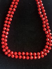 Vintage Very Red Faceted Double Strand Plastic Bead necklace