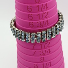 Vintage 1950s Expandable Blue Rhinestone Bracelet British Hong Kong 3 Row Silver
