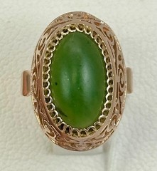 Rare USSR Vintage Original Rose Gold Natural Nephritis Ring 583 14K 7,30 g.