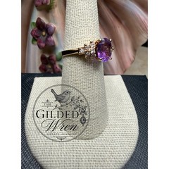 Timeless Vintage 10K Gold Natural Amethyst & Diamond Ring | Size 7