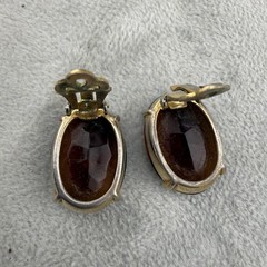 Vintage Schiaparelli Clip On Earrings Gold Tone Brown Glass