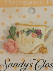 NOS Retro Love Teacup Decorative Pin Brooch Sandy’s Closet 2000 Item 18251