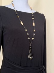Vintage David Aubrey Necklace Cameo Crystal Rhinestone 30” Long + 2 1/4” Drop
