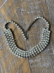 Vintage 1950’s Four Row Rhinestone Choker Style Necklace Silver Tone 15” Inch