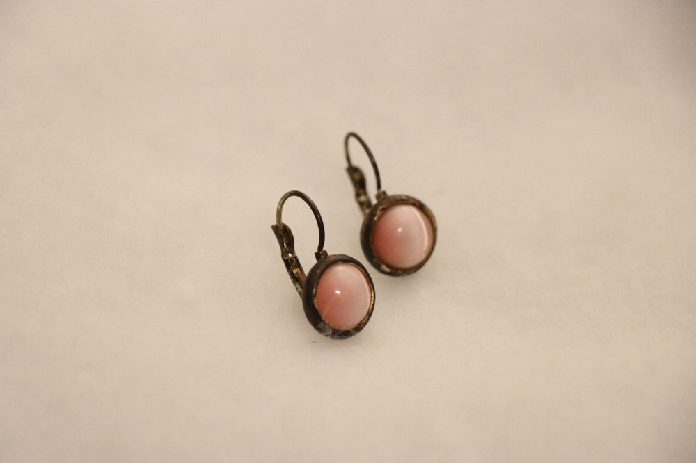 Domed round pink cat eye vintage drop earrings