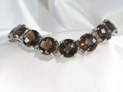Sterling Silver 925 Natural 8mm Smoky Quartz Large Gemstone Tennis Bracelet 7.5″