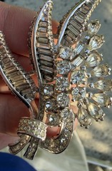 Vintage Pennino Brooch Rhinestone Floral Baguette Stones Glass Repaired Jewelry