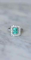 Art Deco Green Emerald Lab Created Diamond Halo 925 Silver Anniversary Gift Ring