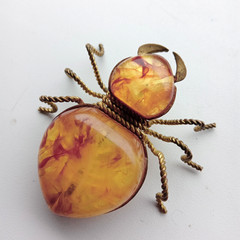 Vintage Soviet spider brooch. Amber-honey color. Made in the USSR.